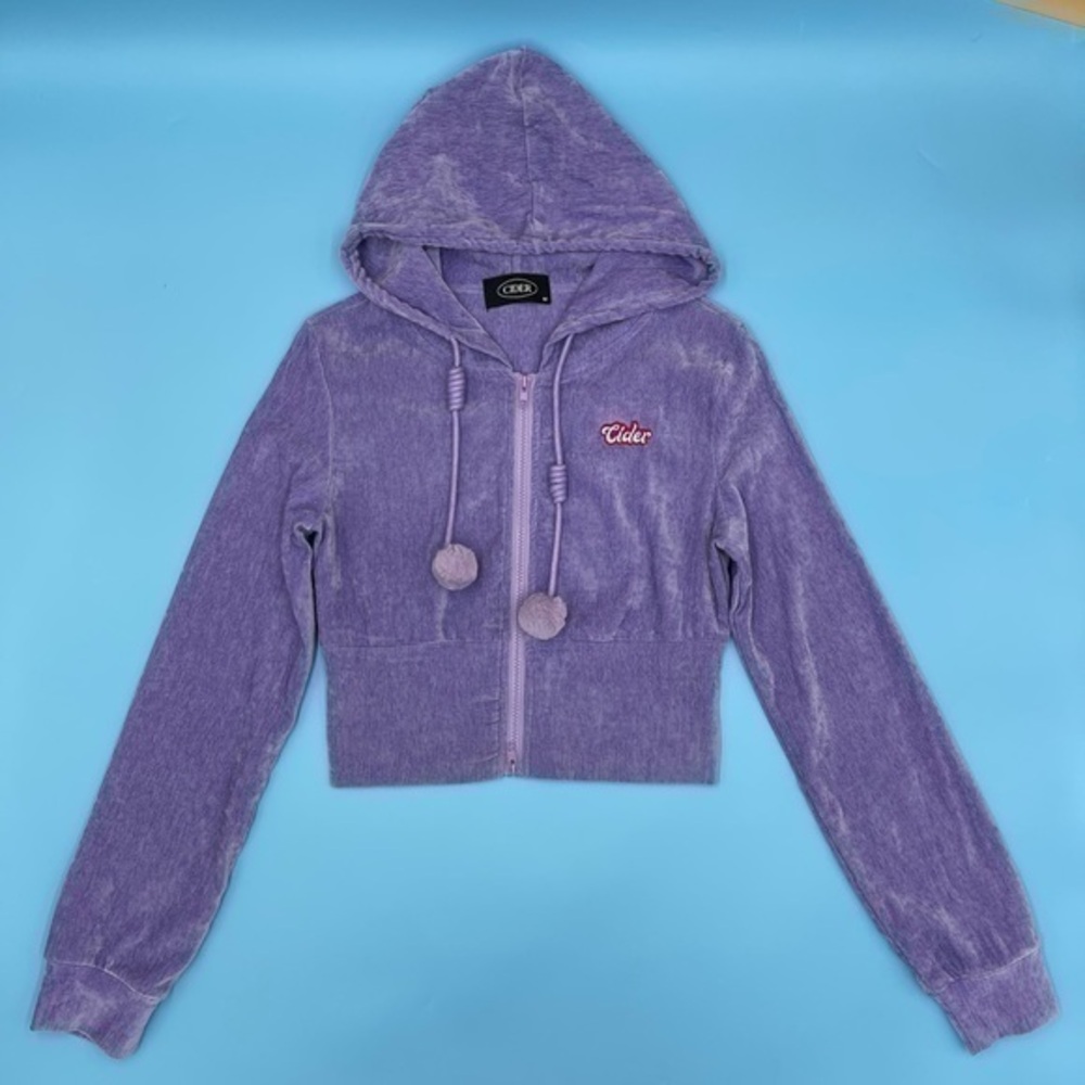 LIKE NEW! CIDER Embroidered Velvet Zip-Up Crop Hoodie Jacket